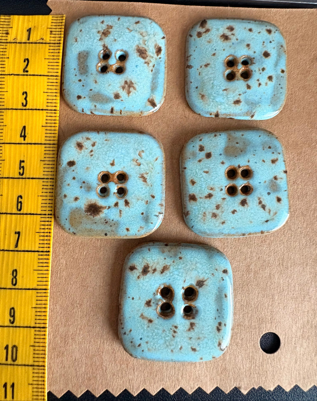 Buttons Speckled Blue/green Square 30mm | Set of 5